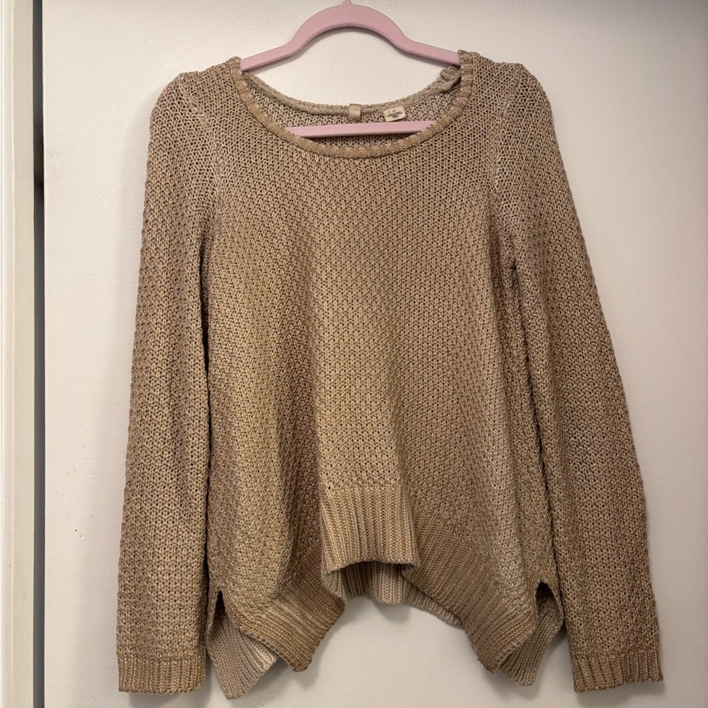 Moth Anthropologie Shimmer metallic knit pullover sweater beige/rose gold s
